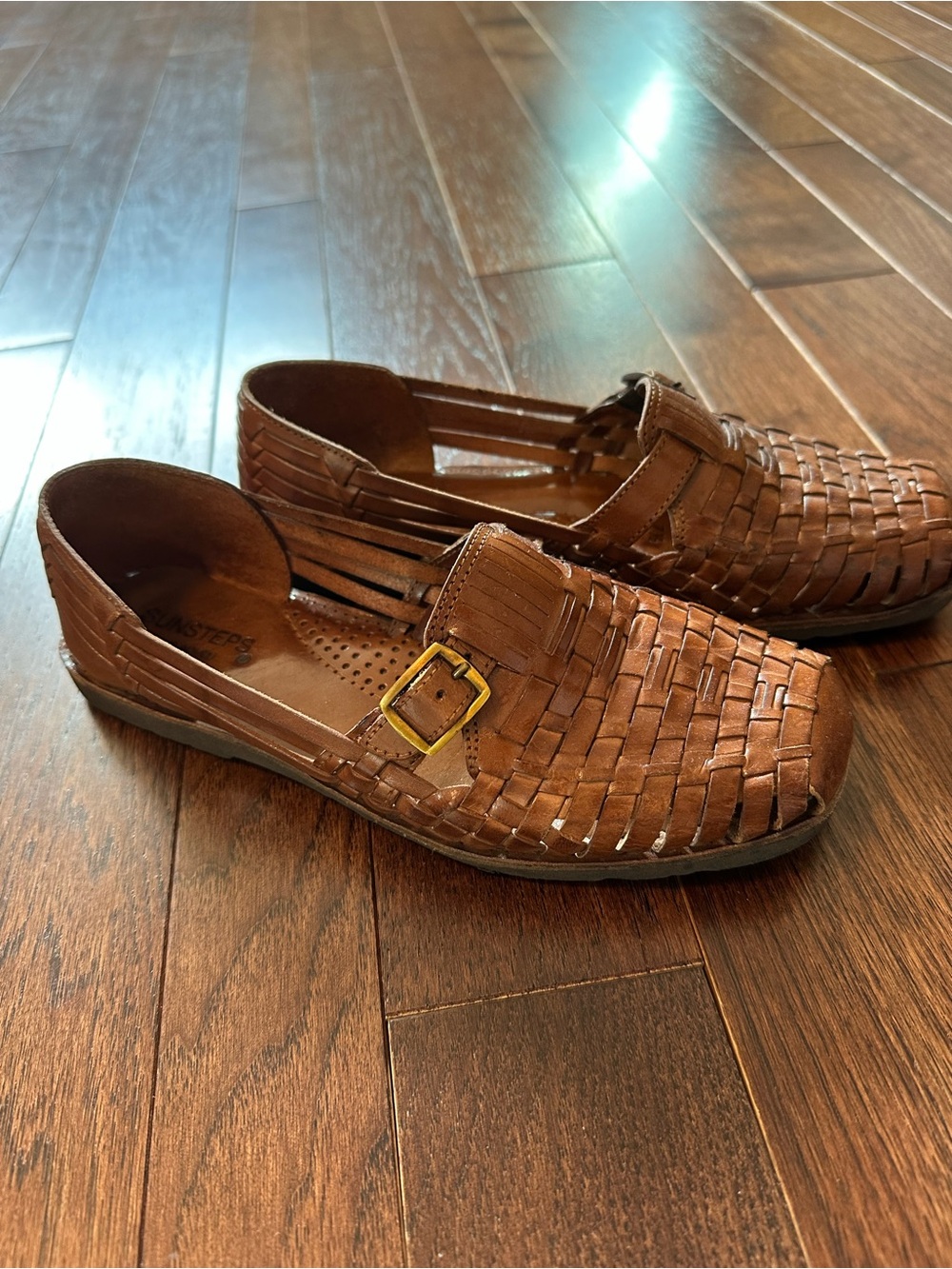 Women's Leather Huarache Slip-On Shoes with Buckle 7.5